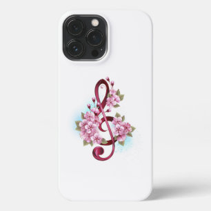 Musical treble clef notes with Sakura flowers iPhone 13 Pro Max Case