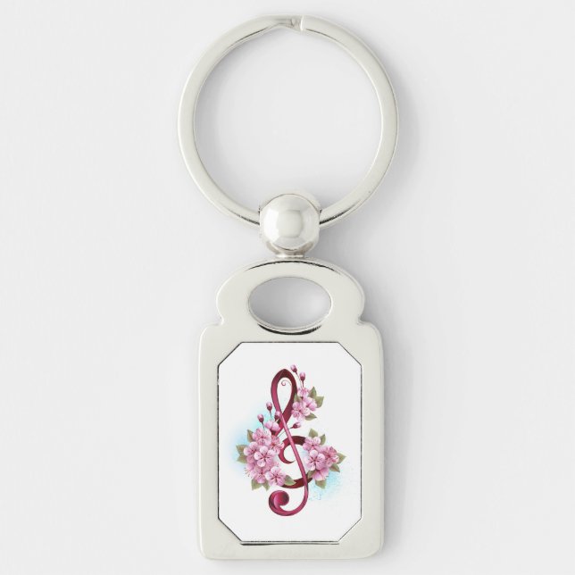 Musical treble clef notes with Sakura flowers Key Ring (Front)