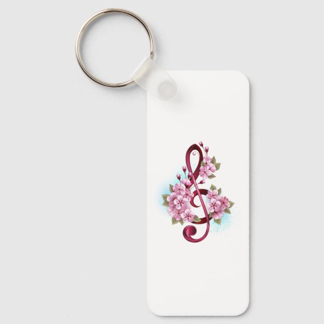 Musical treble clef notes with Sakura flowers Key Ring (Front)