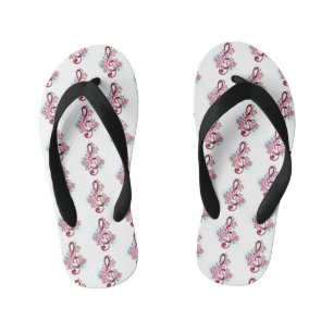 Musical treble clef notes with Sakura flowers Kid's Thongs