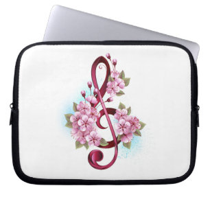 Musical treble clef notes with Sakura flowers Laptop Sleeve