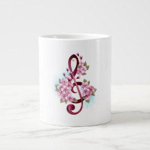 Musical treble clef notes with Sakura flowers Large Coffee Mug
