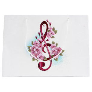 Musical treble clef notes with Sakura flowers Large Gift Bag