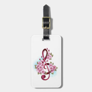 Musical treble clef notes with Sakura flowers Luggage Tag