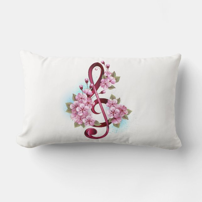 Musical treble clef notes with Sakura flowers Lumbar Cushion (Front)