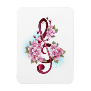 Musical treble clef notes with Sakura flowers Magnet