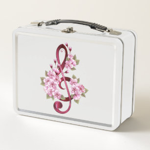 Musical treble clef notes with Sakura flowers Metal Lunch Box
