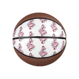 Musical treble clef notes with Sakura flowers Mini Basketball