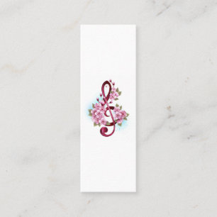 Musical treble clef notes with Sakura flowers Mini Business Card