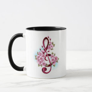 Musical treble clef notes with Sakura flowers Mug
