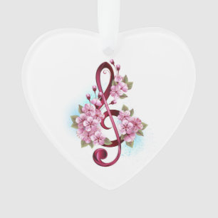 Musical treble clef notes with Sakura flowers Ornament