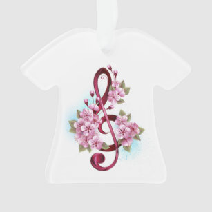 Musical treble clef notes with Sakura flowers Ornament