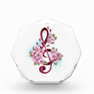 Musical treble clef notes with Sakura flowers Photo Block