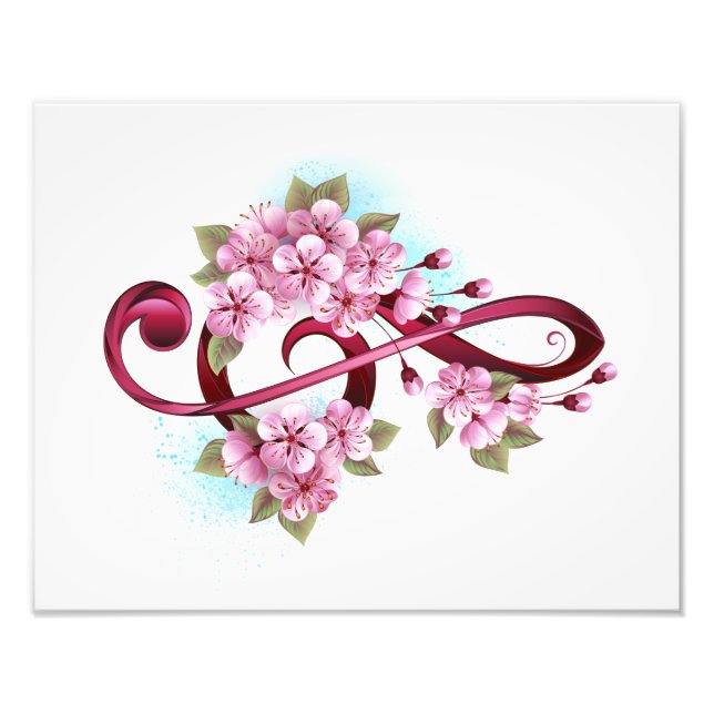Musical treble clef notes with Sakura flowers Photo Print (Front)
