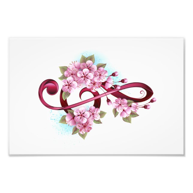Musical treble clef notes with Sakura flowers Photo Print (Front)