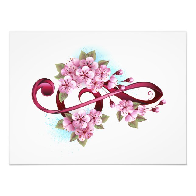 Musical treble clef notes with Sakura flowers Photo Print (Front)