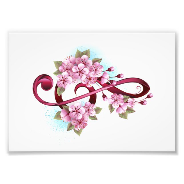 Musical treble clef notes with Sakura flowers Photo Print (Front)