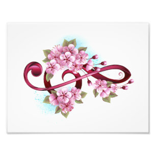 Musical treble clef notes with Sakura flowers Photo Print
