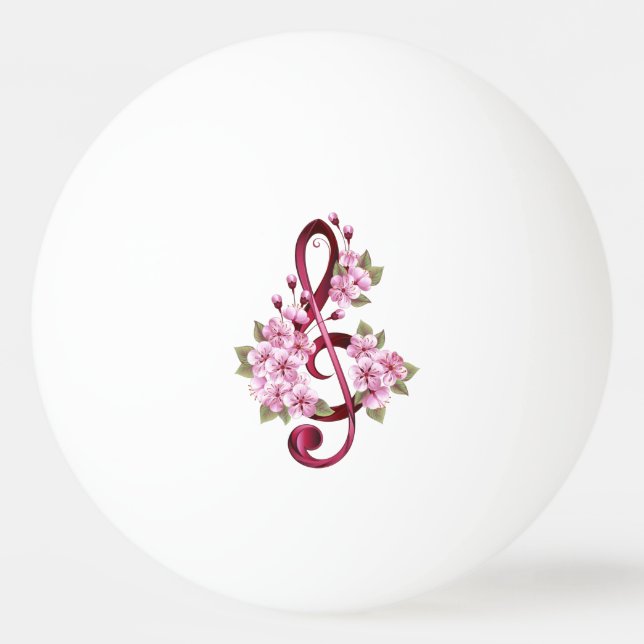 Musical treble clef notes with Sakura flowers Ping Pong Ball (Front)