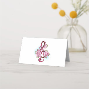 Musical treble clef notes with Sakura flowers Place Card