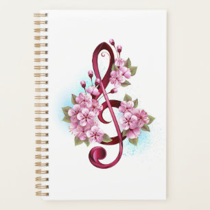 Musical treble clef notes with Sakura flowers Planner