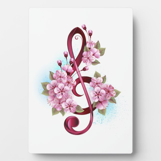 Musical treble clef notes with Sakura flowers Plaque (Front)
