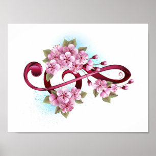 Musical treble clef notes with Sakura flowers Poster