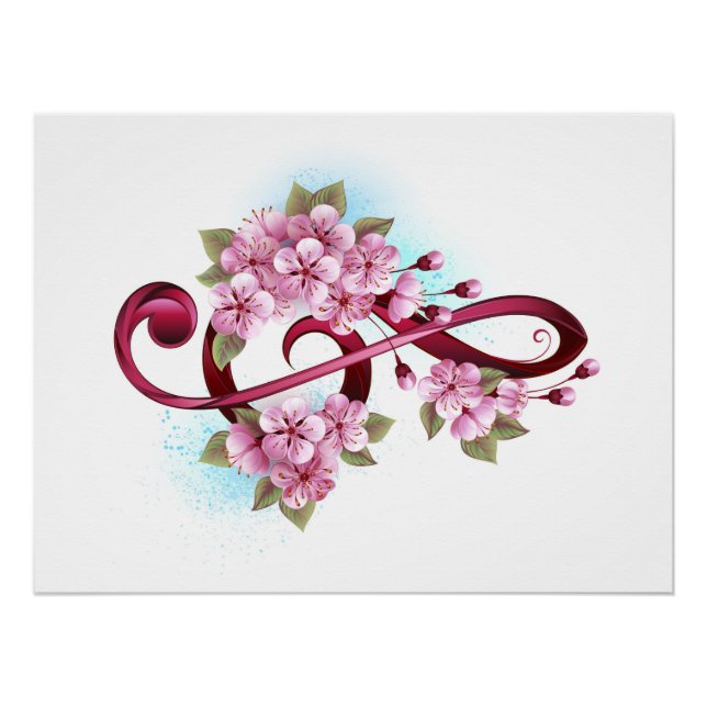 Musical treble clef notes with Sakura flowers Poster (Front)