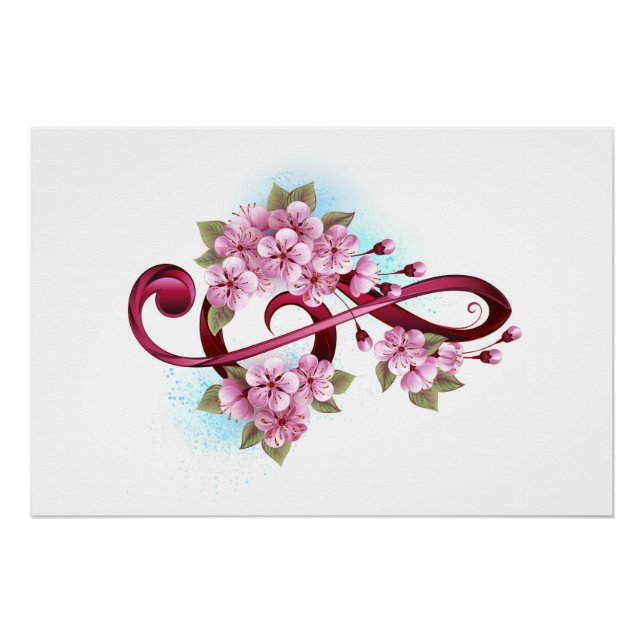 Musical treble clef notes with Sakura flowers Poster (Front)