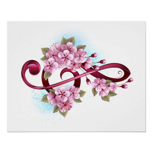 Musical treble clef notes with Sakura flowers Poster (Front)