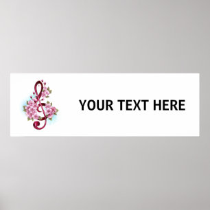 Musical treble clef notes with Sakura flowers Poster