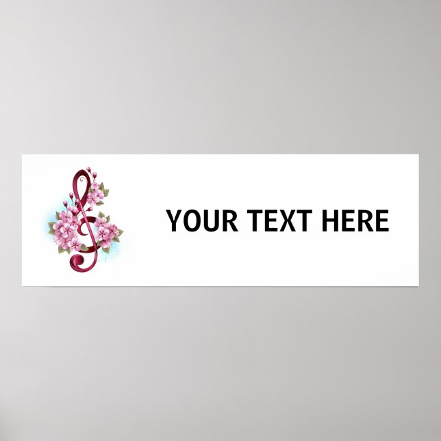 Musical treble clef notes with Sakura flowers Poster (Front)