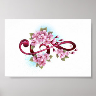 Musical treble clef notes with Sakura flowers Poster