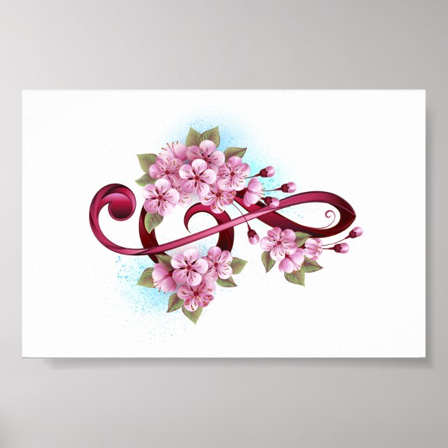 Musical treble clef notes with Sakura flowers Poster (Front)