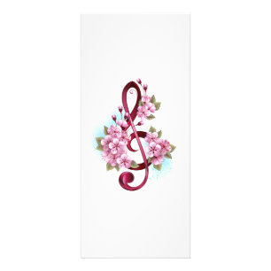 Musical treble clef notes with Sakura flowers Rack Card