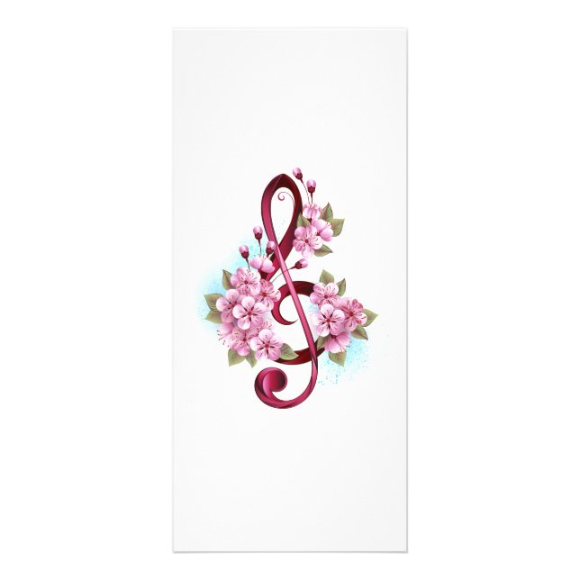 Musical treble clef notes with Sakura flowers Rack Card (Front)