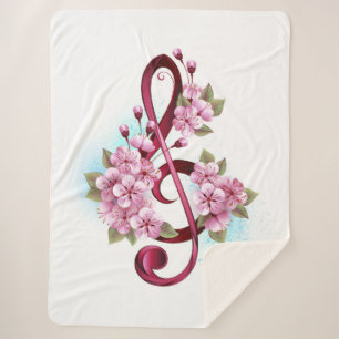 Musical treble clef notes with Sakura flowers Sherpa Blanket