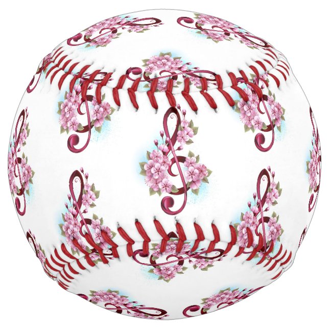 Musical treble clef notes with Sakura flowers Softball (Front)