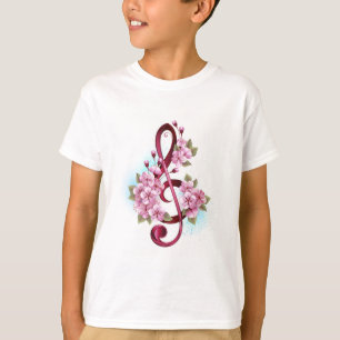 Musical treble clef notes with Sakura flowers T-Shirt