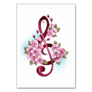Musical treble clef notes with Sakura flowers Table Number