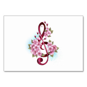 Musical treble clef notes with Sakura flowers Table Number