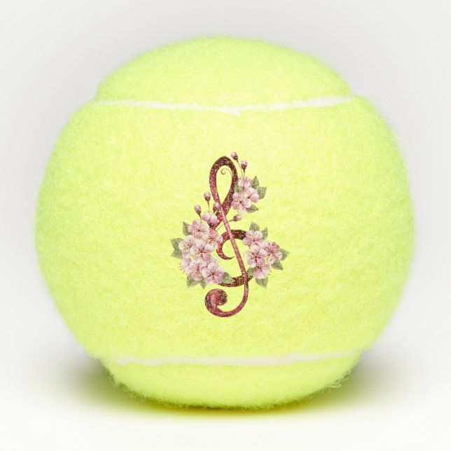 Musical treble clef notes with Sakura flowers Tennis Balls (Front)