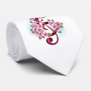 Musical treble clef notes with Sakura flowers Tie