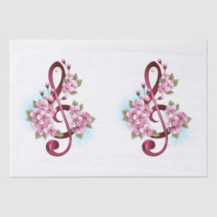 Musical treble clef notes with Sakura flowers Tissue Paper