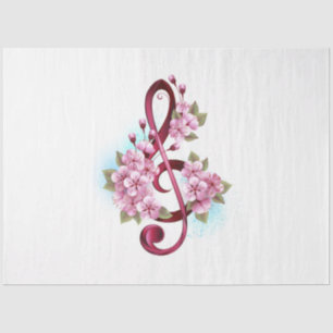 Musical treble clef notes with Sakura flowers Tissue Paper