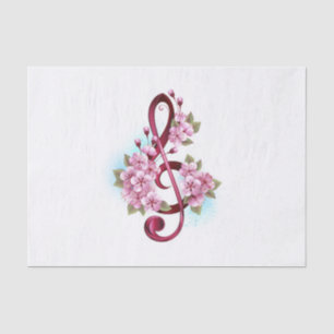 Musical treble clef notes with Sakura flowers Tissue Paper