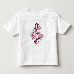 Musical treble clef notes with Sakura flowers Toddler T-Shirt