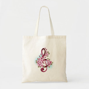 Musical treble clef notes with Sakura flowers Tote Bag