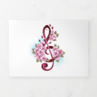 Musical treble clef notes with Sakura flowers