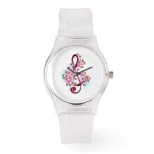 Musical treble clef notes with Sakura flowers Watch